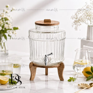 کلمن شیشه‌ای پایه چوبی هایکا