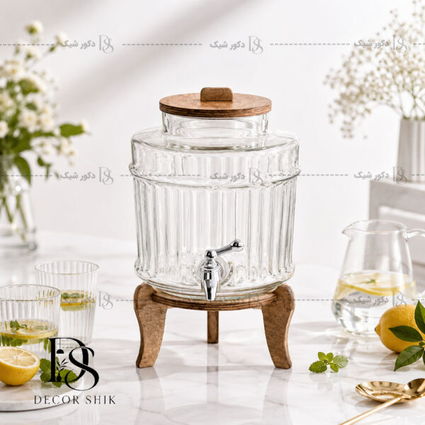 کلمن شیشه‌ای پایه چوبی هایکا